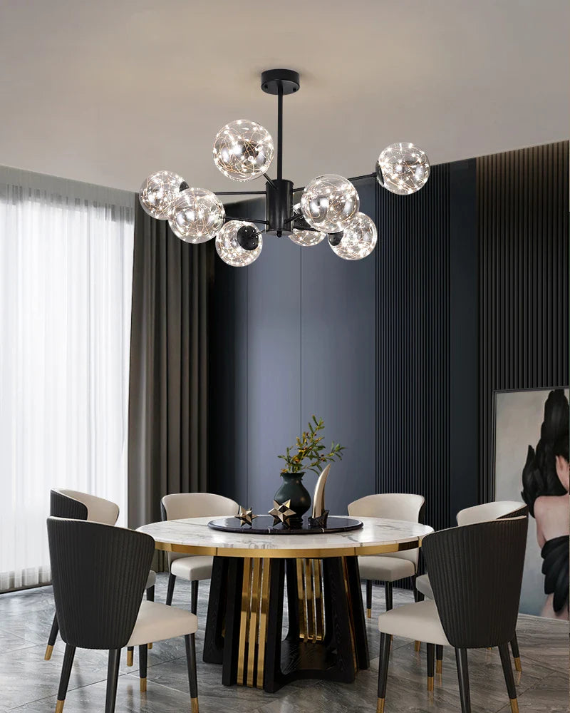 Eleganter Glaskugel Kronleuchter Modern aus Eisen und Glas – 6 bis 16 Köpfe, Vintage Stil